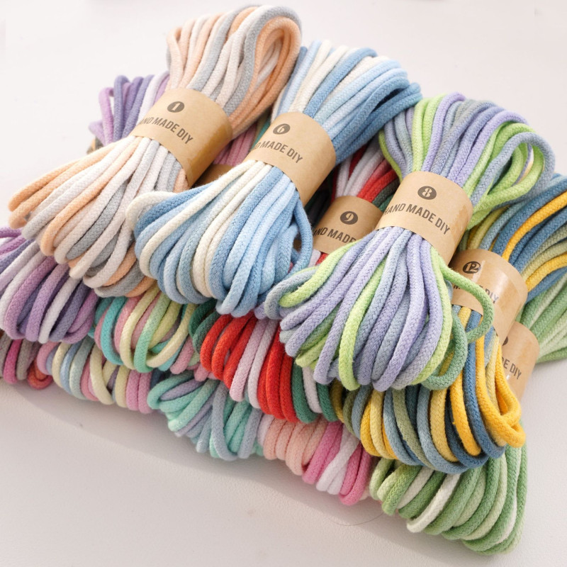 4mm cotton thread segment dyed gradient color braided rope, handmade diy braided cotton rope jewelry, handicraft keychain accessories