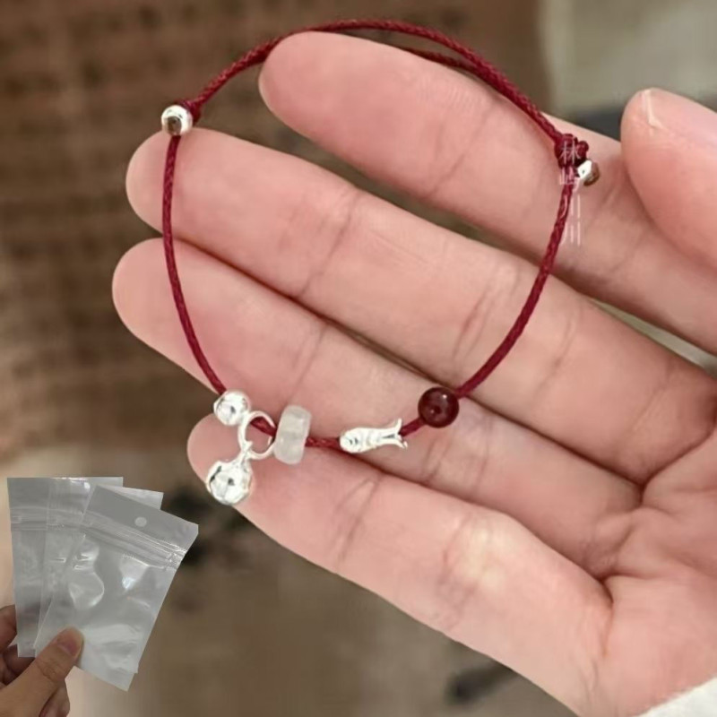 Landing Butterfly Bamboo Leaves Red Rope Small Fish Bracelet Handmade Chinese Weaving Simple Couple Gift