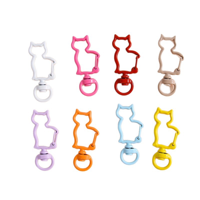 Fresh and cute‌colorful hollow kitten rotatable spring buckle diy keychain accessories jewelry wholesale
