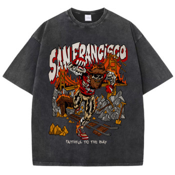 European code cross-border American Washed retro and worn out T-Shirt for men W