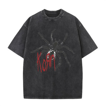 Ouma Cross-border Cool Washed T-Shirt, Old Rock and Roll Korn Metal Mu