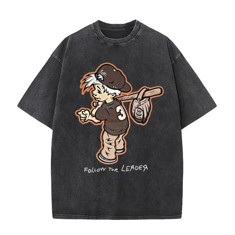 Ouma Cross-border Cool Washed T-Shirt, Old Rock and Roll Korn Metal Mu