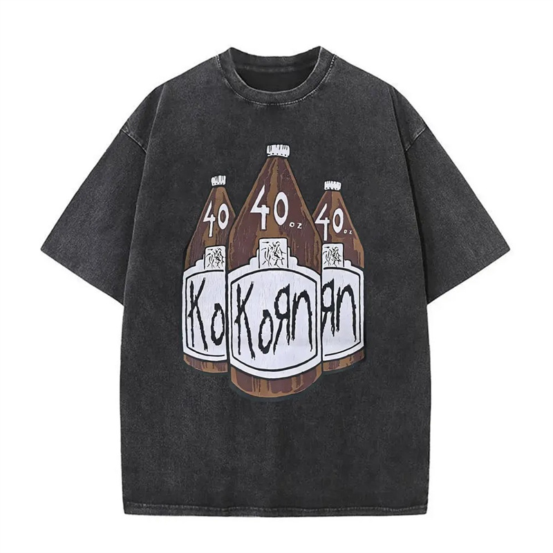 Ouma Cross-border Cool Washed T-Shirt, Old Rock and Roll Korn Metal Mu