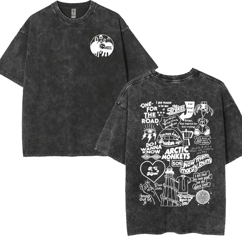 Cotton T-European ArcticAlbumTeesCottonDoodleListWashedMonkPrintRetro