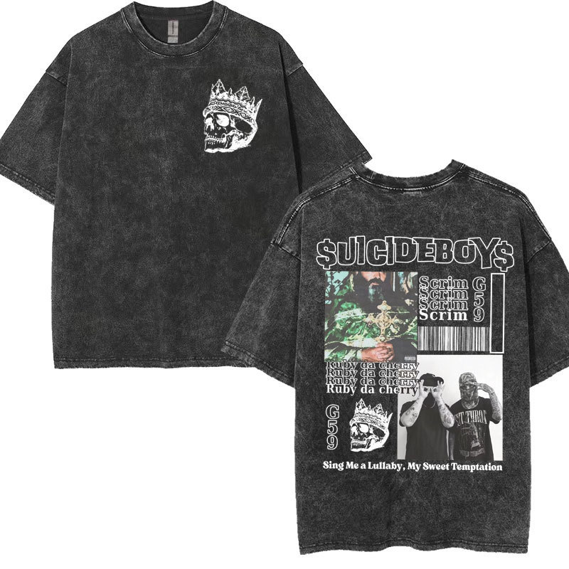 Cotton T European Size Vintage Washed Suicideboys G59 T Shirt I Want To Die