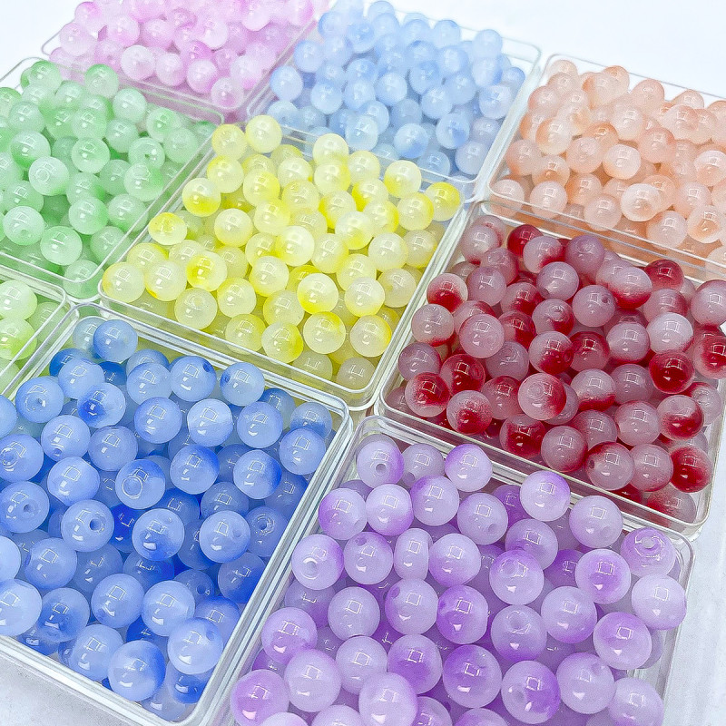 Two-color 8mm imitation chalcedony round beads crystal glass beads bracelet diy jewelry glass beads loose beads beads