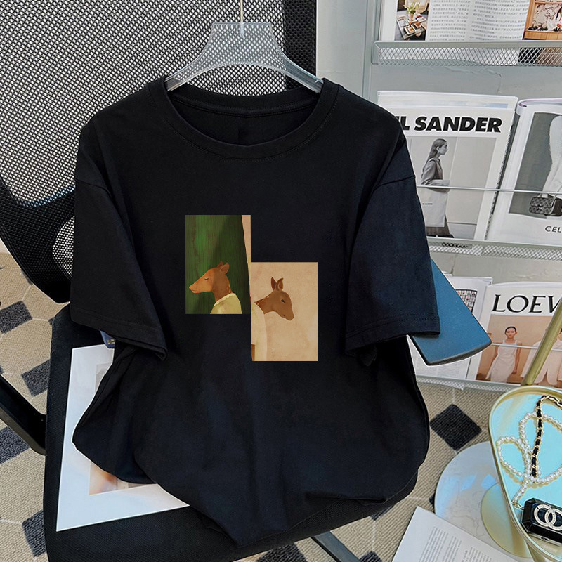 European Size Cotton T-Shirt Summer Niche New 2024 European Style Oversized Loose Design Women's Short-Sleeve T-Shirt