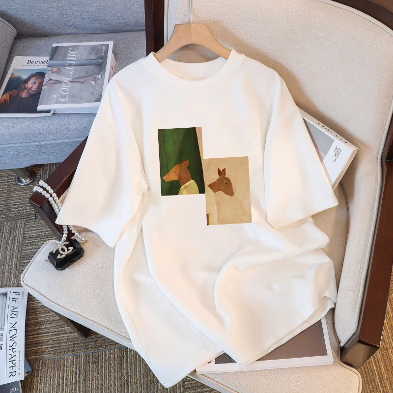 European Size Cotton T-Shirt Summer Niche New 2024 European Style Oversized Loose Design Women's Short-Sleeve T-Shirt