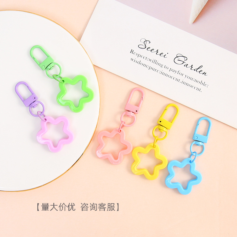 Macaron color hollow five-pointed star door buckle bag pendant diy handmade keychain accessories jewelry accessories wholesale