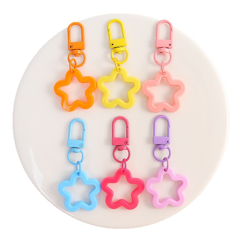 Macaron color hollow five-pointed star door buckle bag pendant diy handmade keychain accessories jewelry accessories wholesale