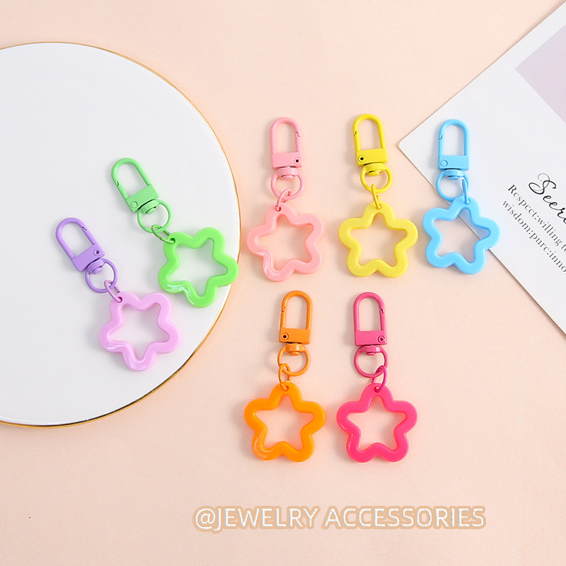 Macaron color hollow five-pointed star door buckle bag pendant diy handmade keychain accessories jewelry accessories wholesale