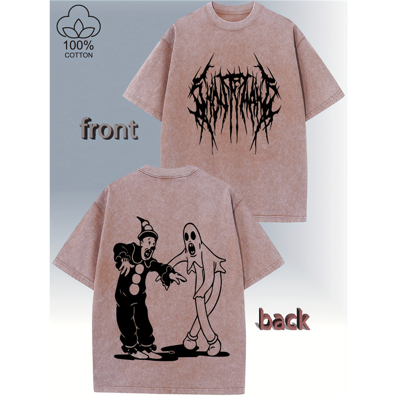 Ouma Cross-border-,PrintSidedDualCottonTeeClownSoftGhostmaneHalloween