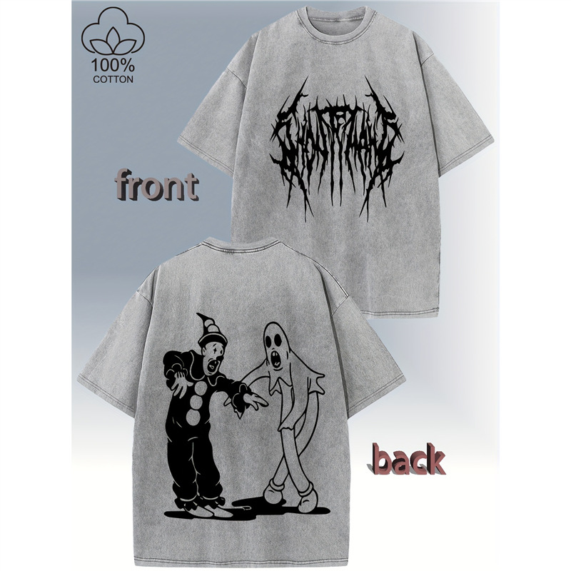 Ouma Cross-border-,PrintSidedDualCottonTeeClownSoftGhostmaneHalloween