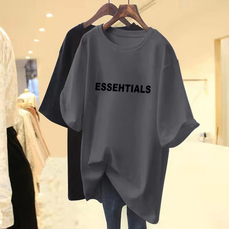 Specially Designed for Cross-Border Tops for Trendy Women 2024 Summer T-Shirts Mid-Length Letter Print Western Style Round Neck New Loose Butt