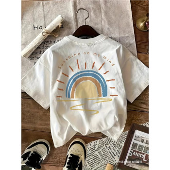Cross-Border European Code Graffiti Sunshine Print Round Neck Short Sleeve T-Sh