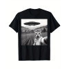 Cross-Border European Code Ufo and Cat Pattern Print Tshirt Women Men Summer Ca