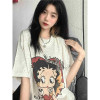 European Size Cross-Border Women's American Chic Plus-Size Hong Kong Style Large Short-Sleeve Versatile Oatmeal Top Student Loose T-Shirt