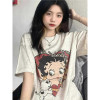 European Size Cross-Border Women's American Chic Plus-Size Hong Kong Style Large Short-Sleeve Versatile Oatmeal Top Student Loose T-Shirt