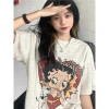 European Size Cross-Border Women's American Chic Plus-Size Hong Kong Style Large Short-Sleeve Versatile Oatmeal Top Student Loose T-Shirt