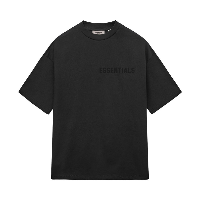 European Size Cotton T-Shirt Trendy Brand Season Flocking High Street Eighth Print Double Line Essentialszoneos Loose Short Sleeve Round Neck