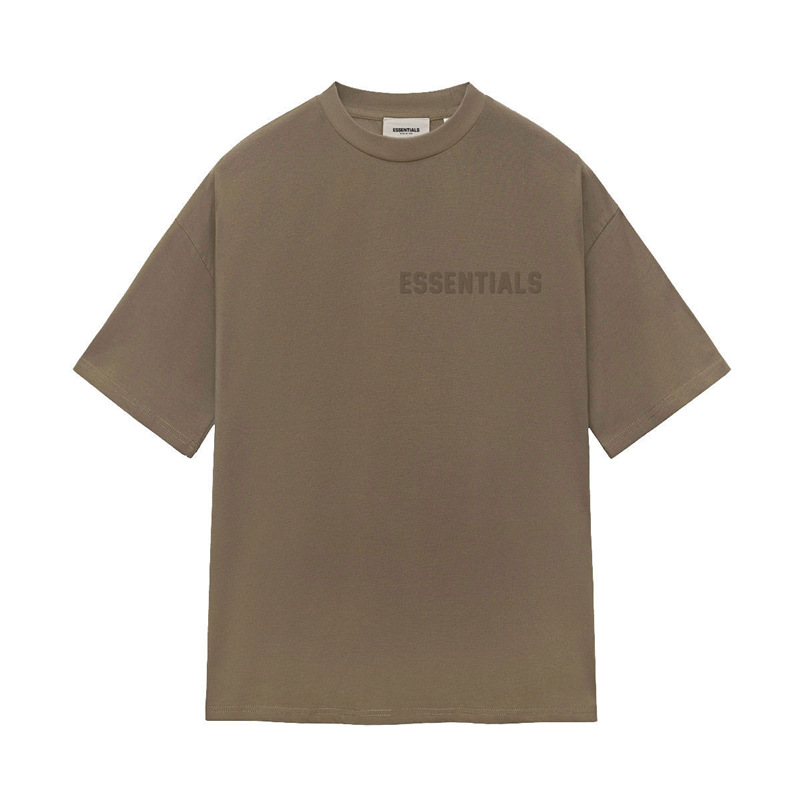 European Size Cotton T-Shirt Trendy Brand Season Flocking High Street Eighth Print Double Line Essentialszoneos Loose Short Sleeve Round Neck