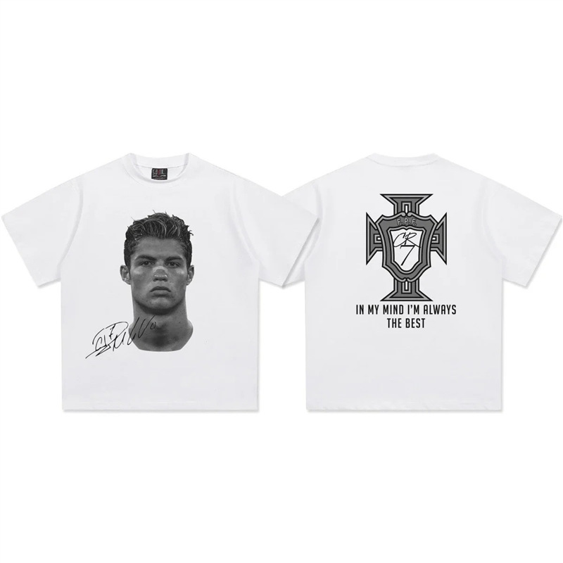 European Size Cotton Cristiano Ronaldo Portrait Print Pattern Short Sleeve