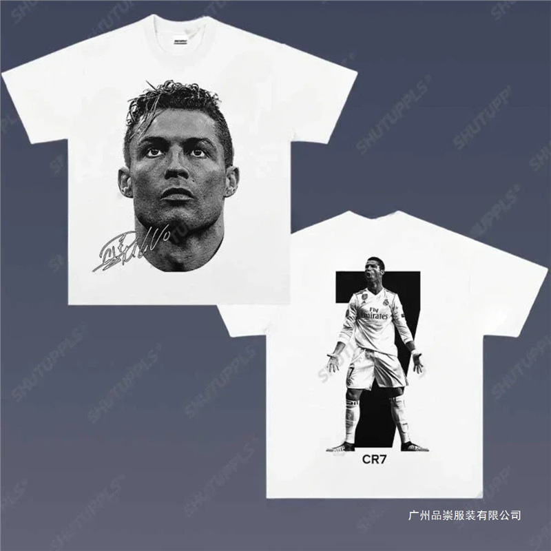 European Size Cotton Cristiano Ronaldo Portrait Print Pattern Short Sleeve