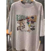 European Size Cotton t Trendy Mid-Length Mmtins Women's Summer Shirt Letter Loose Gray Extra Large Top New Cartoon Short