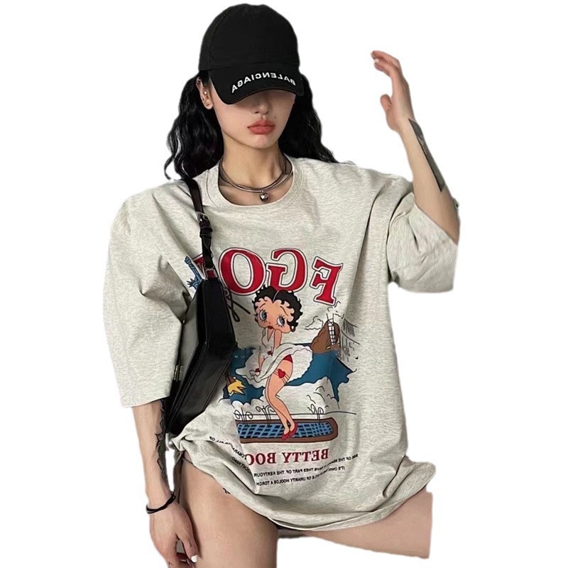 Specially Designed for Cross-Border American Retro Tvintage Short-Sleeved Tops Large Size New Summer Women's Trendy Brand Ins2024 Shirts