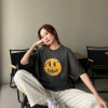 European Size Cotton T-Shirt with Smiley Face for Men and Women, Old Couple Bieber Destroyed Trendy Brand Noeasy Printed T-Shirt Drew Made into Short-Sleeved Retro