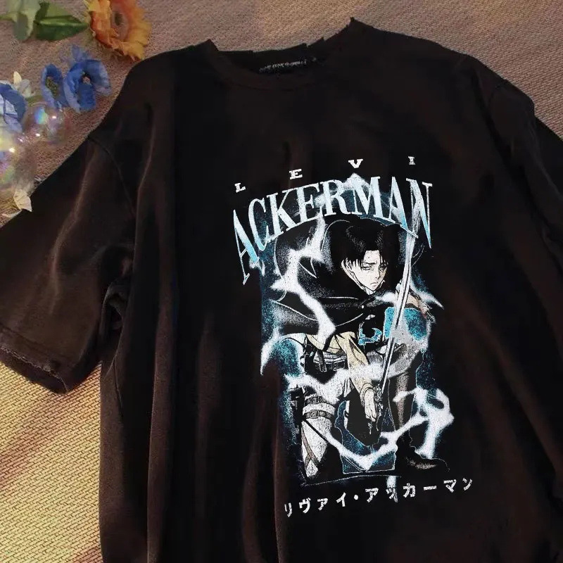 European Size Cotton Tjapanese Anime Attack on Titan Graphic Print t Shirt