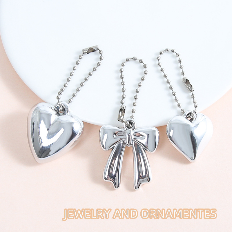 Sweet three-dimensional white K love bow bead chain diy bag mobile phone chain pendant key chain pendant jewelry wholesale
