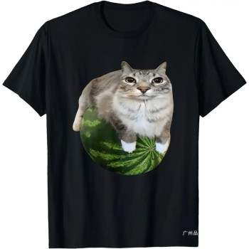 Specially Designed for Cross-Border Silly Cat Watermelon Print T-Shirt a Fun Watermelon