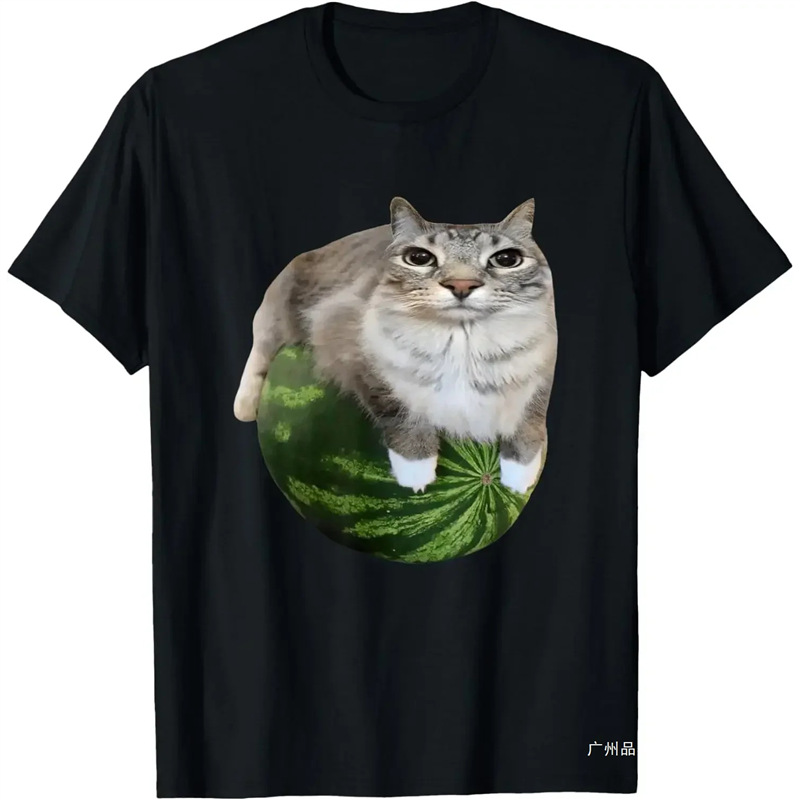 Specially Designed for Cross-Border Silly Cat Watermelon Print T-Shirt a Fun Watermelon