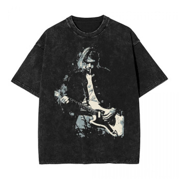 European Size Cotton Tkurt Cobain Guitar t Shirt Hip Hop Washed Short Sleev