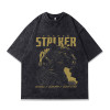 European Size Cotton T-Shirt European and American Short-Sleeve Retro Vintage High Street Wholesale T-Shirt Print Ins Men's Dark Cross-Border Washed T-Shirt