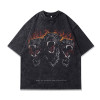 European Size Cotton T-Shirt European and American Short-Sleeve Retro Vintage High Street Wholesale T-Shirt Print Ins Men's Dark Cross-Border Washed T-Shirt