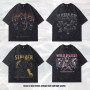 European Size Cotton T-Shirt European and American Short-Sleeve Retro Vintage High Street Wholesale T-Shirt Print Ins Men's Dark Cross-Border Washed T-Shirt