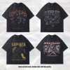European Size Cotton T-Shirt European and American Short-Sleeve Retro Vintage High Street Wholesale T-Shirt Print Ins Men's Dark Cross-Border Washed T-Shirt
