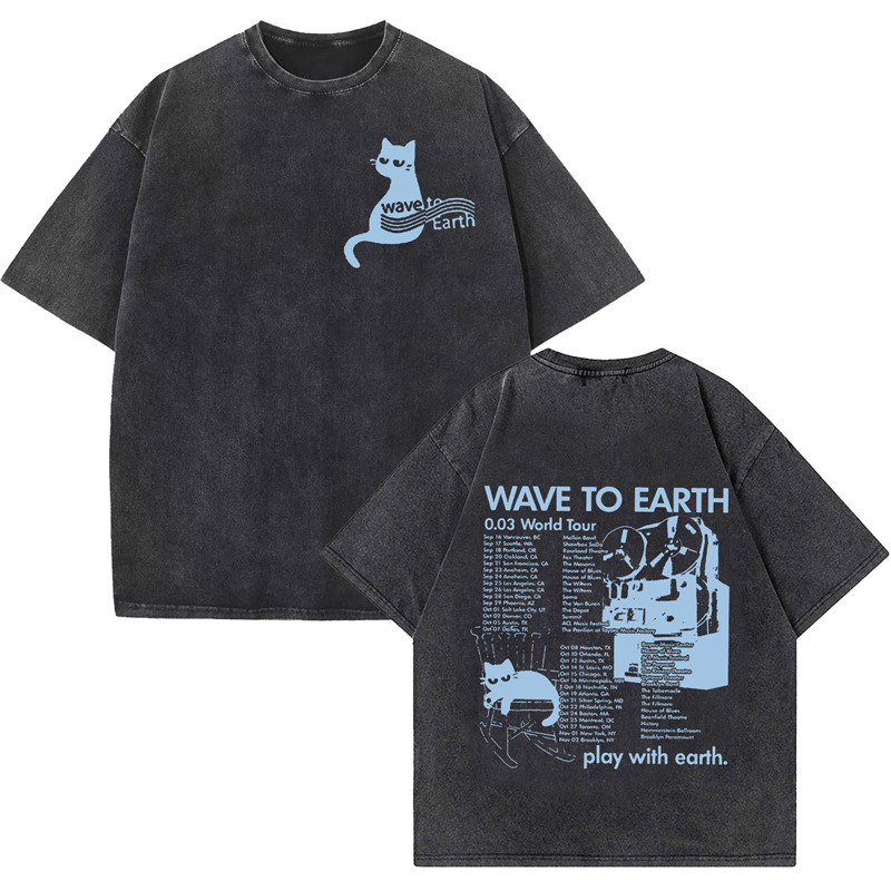 Cross-Border European Code Kpop Band Wave to Earth Tour 2025 Vintage Washed t S