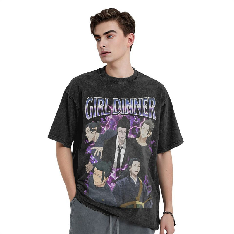 European Size Cotton Tsuguru Geto Anime Girl Dinner Merch Washed t Shirt m