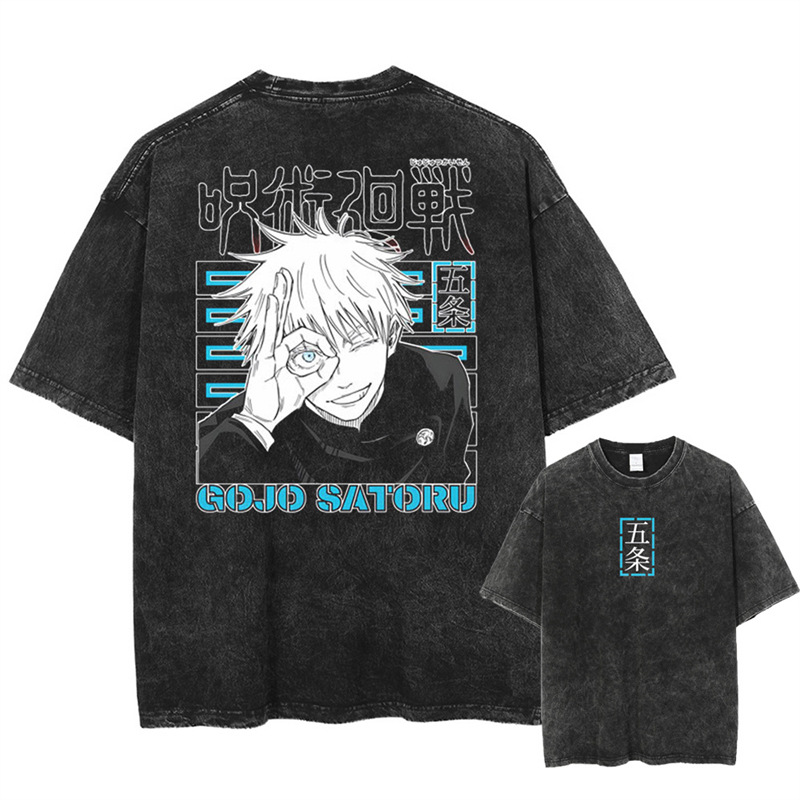 Cross-Border European Code 2025 Japanse Anime Jujutsu Kaisen Print Vintage T-Sh