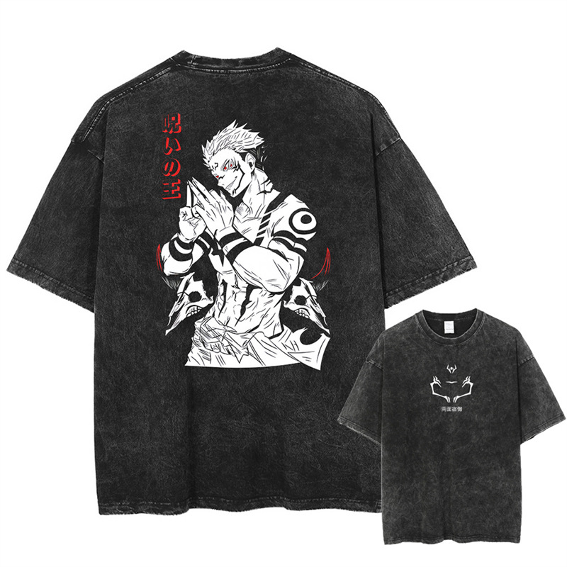 Cross-Border European Code 2025 Japanse Anime Jujutsu Kaisen Print Vintage T-Sh