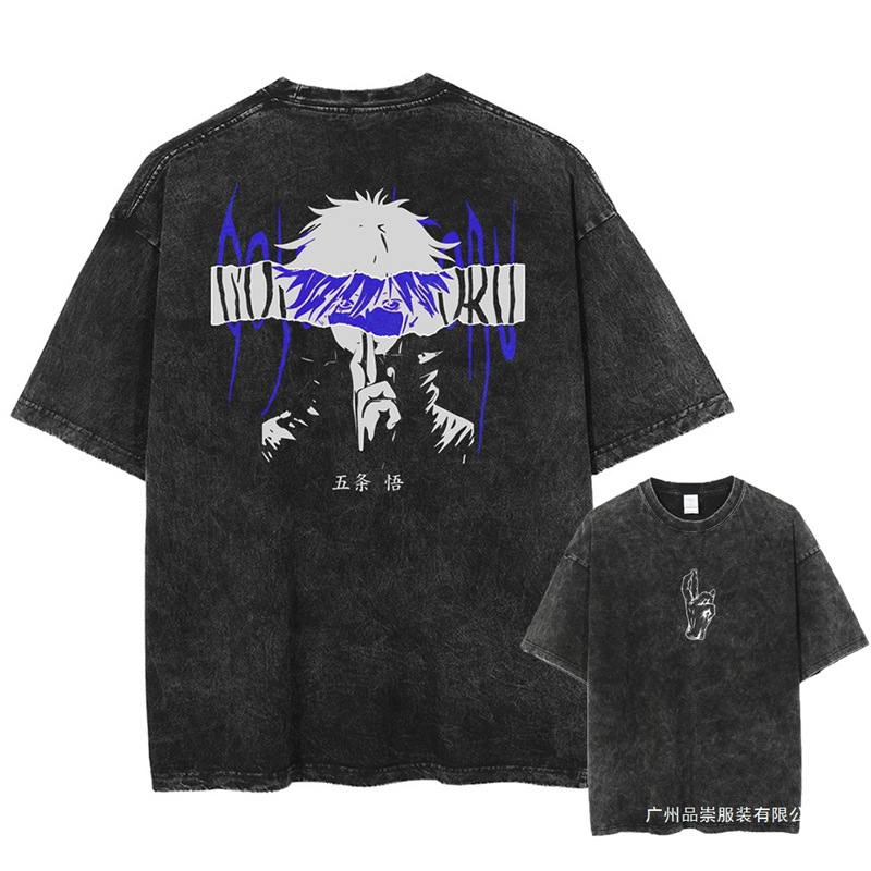 Cross-Border European Code 2025 Japanse Anime Jujutsu Kaisen Print Vintage T-Sh