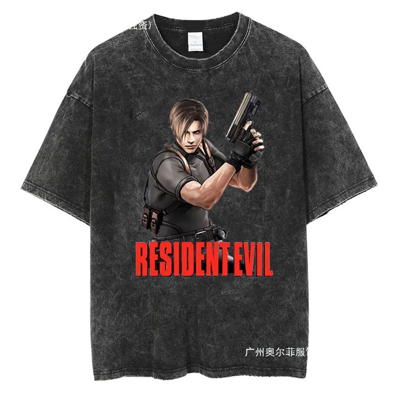 European Size Cotton T2025 New Independent Station Loose and Comfortable Leon S Kennedy Resident Evil Retro Water
