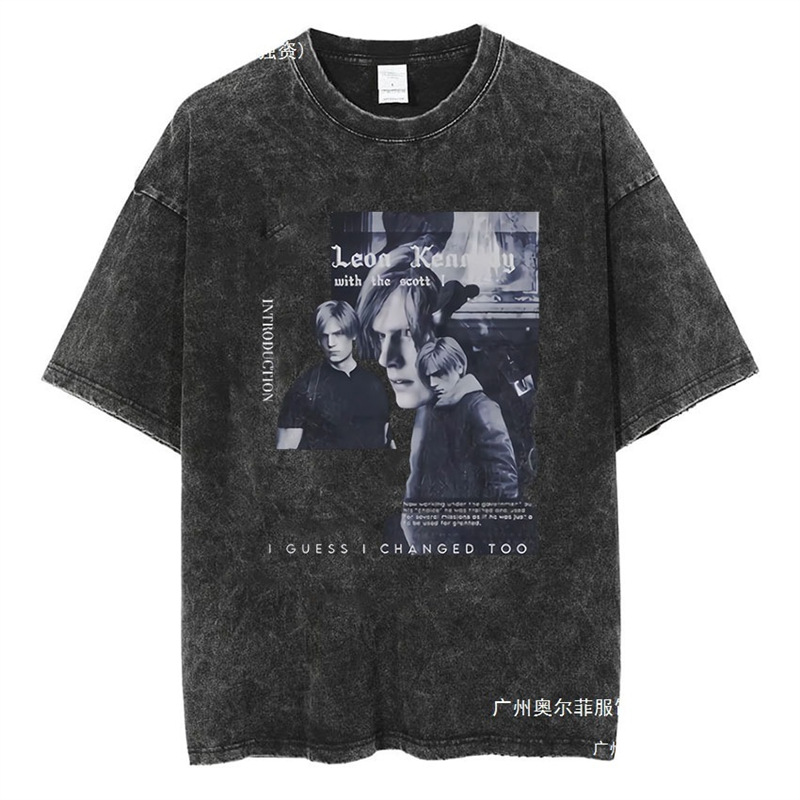 European Size Cotton T2025 New Independent Station Loose and Comfortable Leon S Kennedy Resident Evil Retro Water