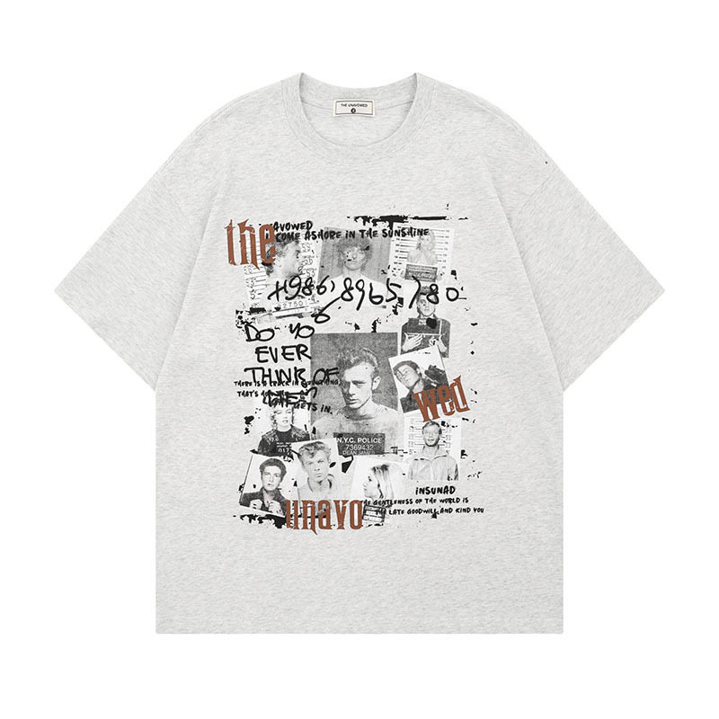 European Size Cotton T-Shirt Couple Style American Casual T-Shirt Trendy Brand Short-Sleeved Punk Top Retro Vintage Men and Women