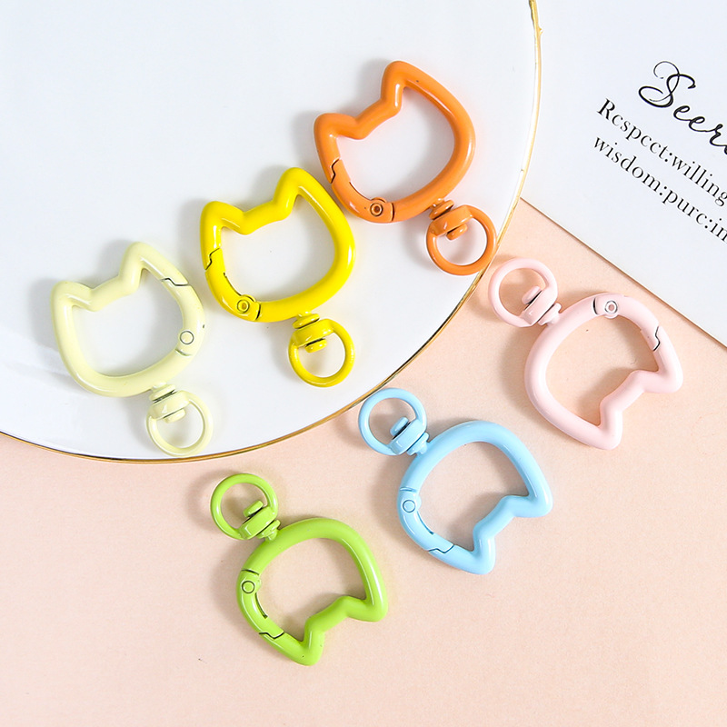 Dopamine color cat head spring buckle keychain diy handmade accessories bag pendant jewelry wholesale