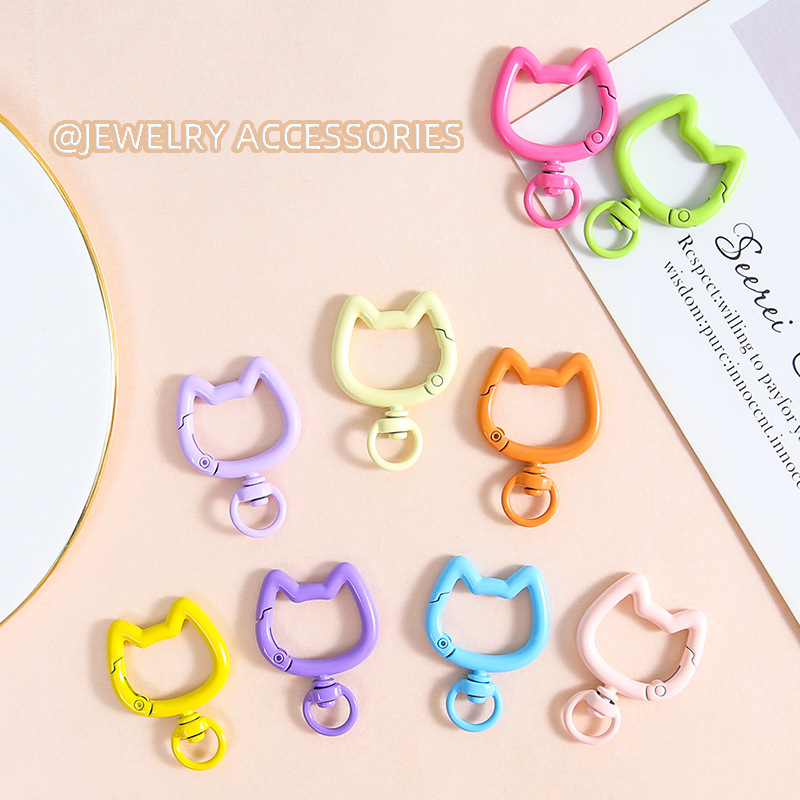Dopamine color cat head spring buckle keychain diy handmade accessories bag pendant jewelry wholesale