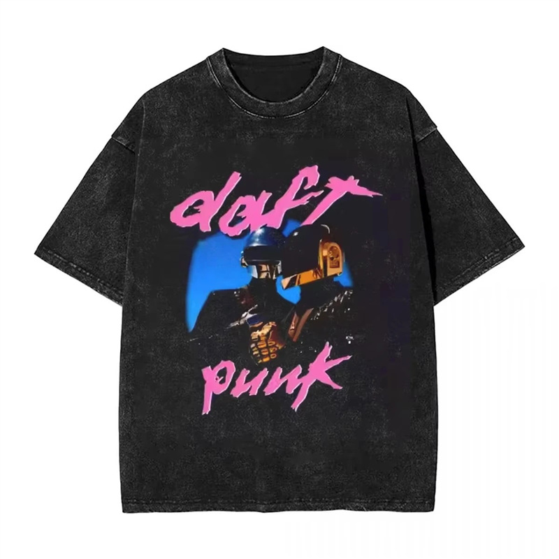 Specially Designed for Cross-Border Daft Punk Vintage Washed 2D t Shirt Hip Hop Harajuku